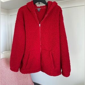 Eddie Bauer Fireside Plush Cozy Red Sherpa Jacket Size Medium
